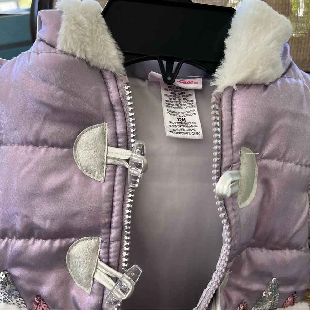 Little lass purple puff style unicorn kids vest